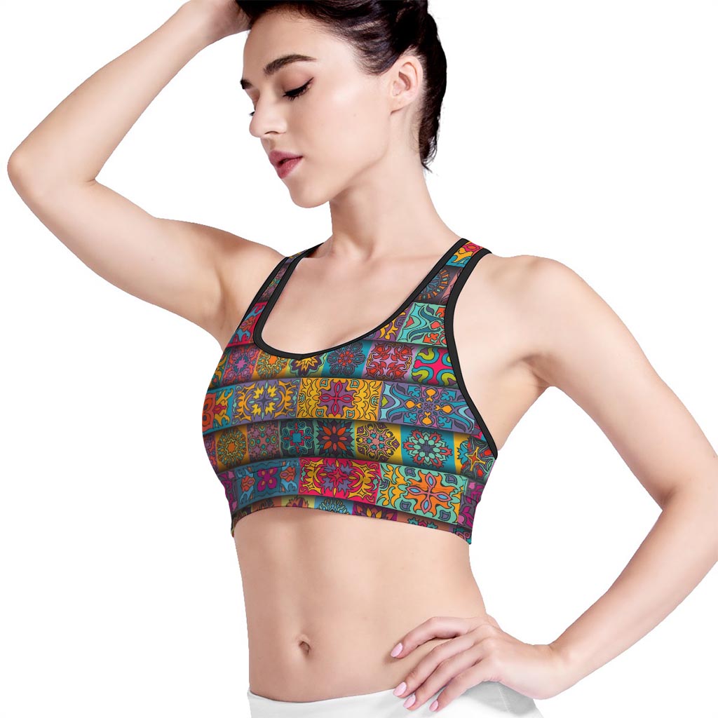 Rectangle Mandala Bohemian Pattern Print Women's Sports Bra