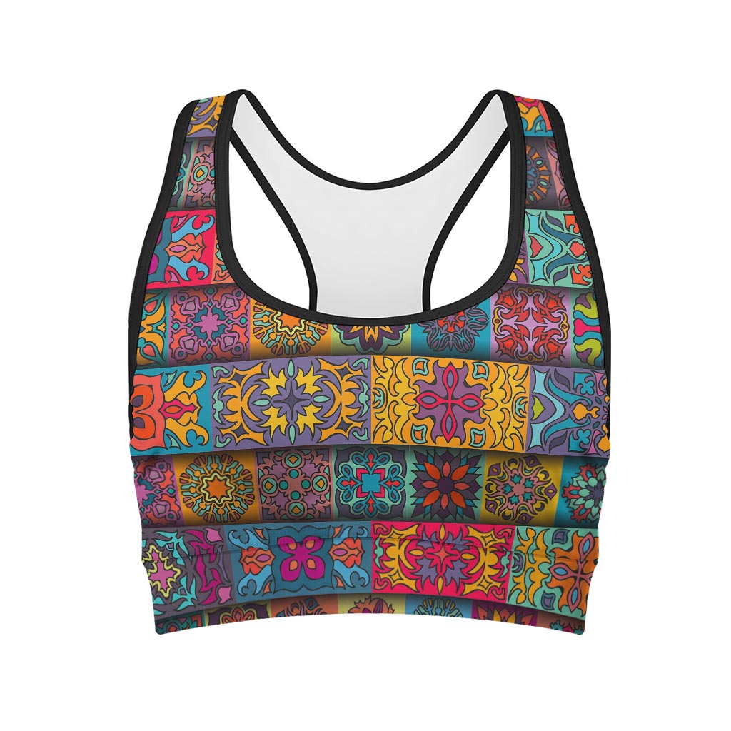 Rectangle Mandala Bohemian Pattern Print Women's Sports Bra