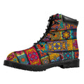 Rectangle Mandala Bohemian Pattern Print Padded Collar Lace Up Boots
