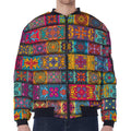 Rectangle Mandala Bohemian Pattern Print Zip Sleeve Bomber Jacket