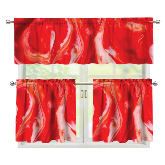 Red Acid Melt Print 3 Piece Kitchen Curtains