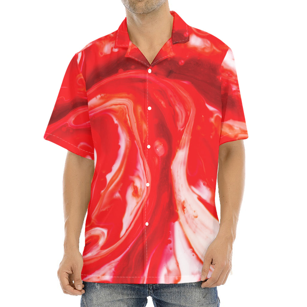 Red Acid Melt Print Aloha Shirt