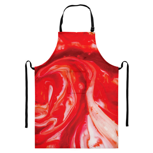 Red Acid Melt Print Bib Apron With Pocket