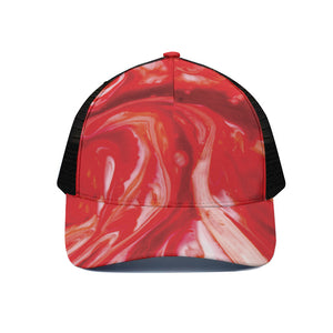 Red Acid Melt Print Black Mesh Trucker Cap