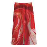 Red Acid Melt Print Cotton Front Slit Maxi Skirt