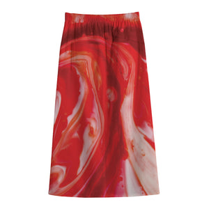 Red Acid Melt Print Cotton Front Slit Maxi Skirt