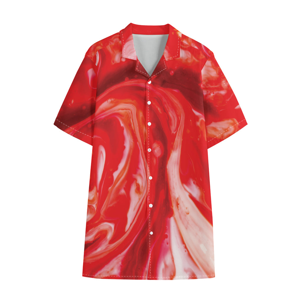 Red Acid Melt Print Cotton Hawaiian Shirt