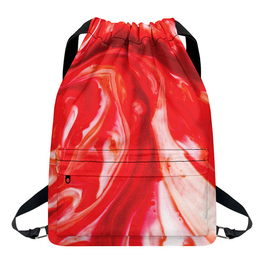 Red Acid Melt Print Drawstring Backpack
