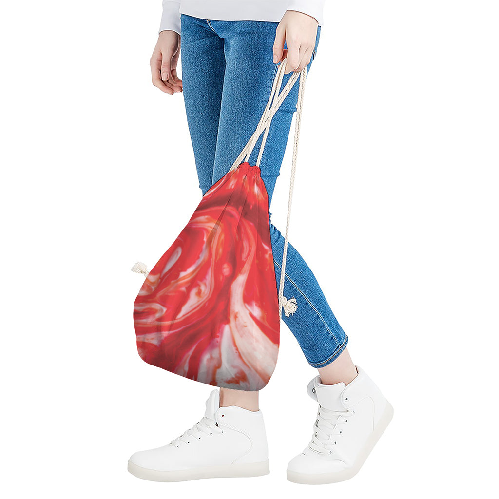 Red Acid Melt Print Drawstring Bag