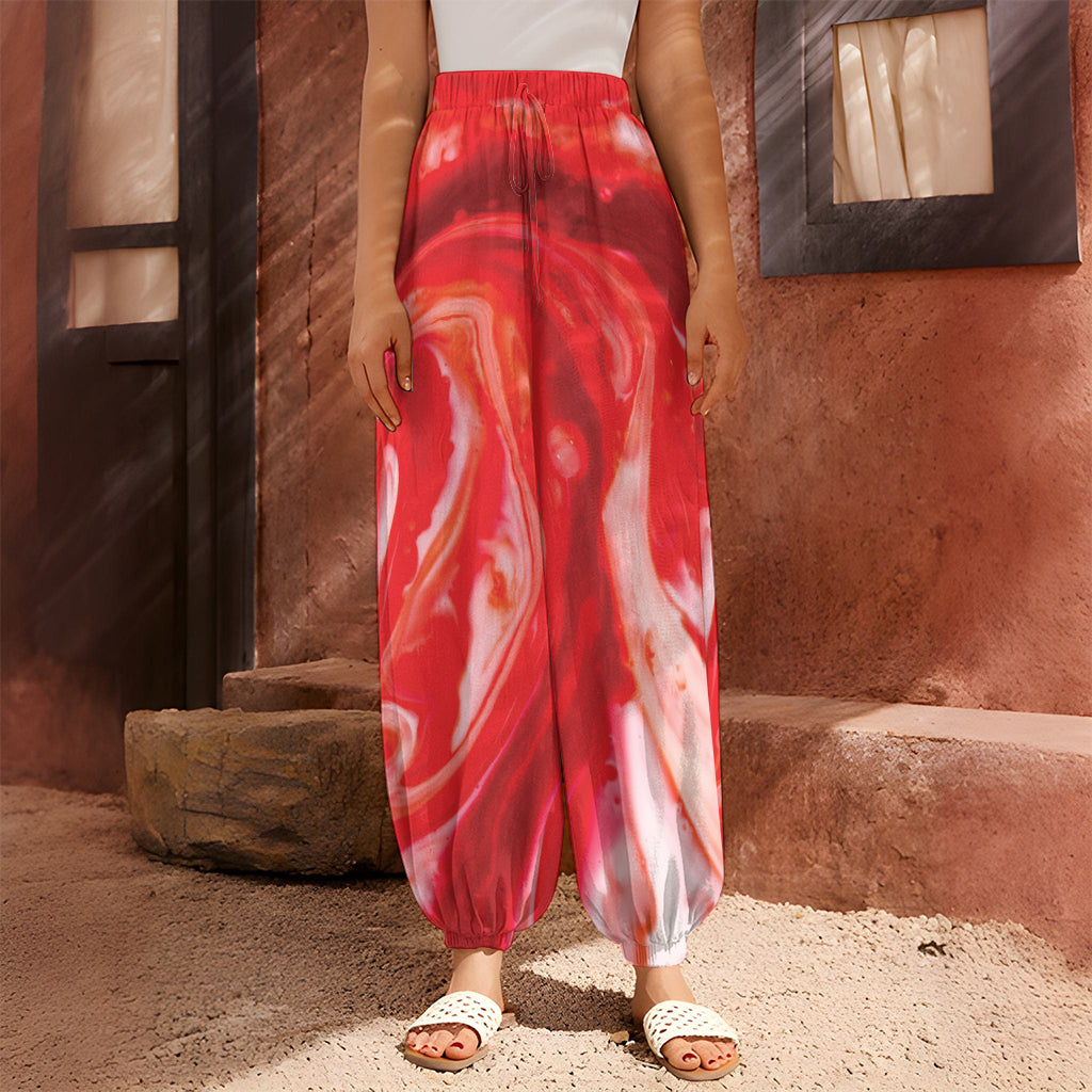 Red Acid Melt Print Harem Pants