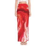 Red Acid Melt Print High Slit Maxi Skirt