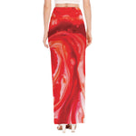 Red Acid Melt Print High Slit Maxi Skirt