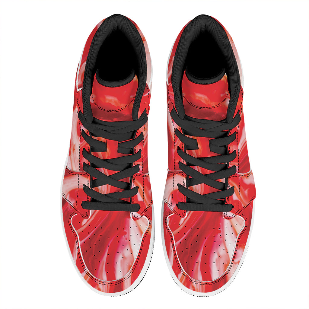 Red Acid Melt Print High Top Leather Sneakers