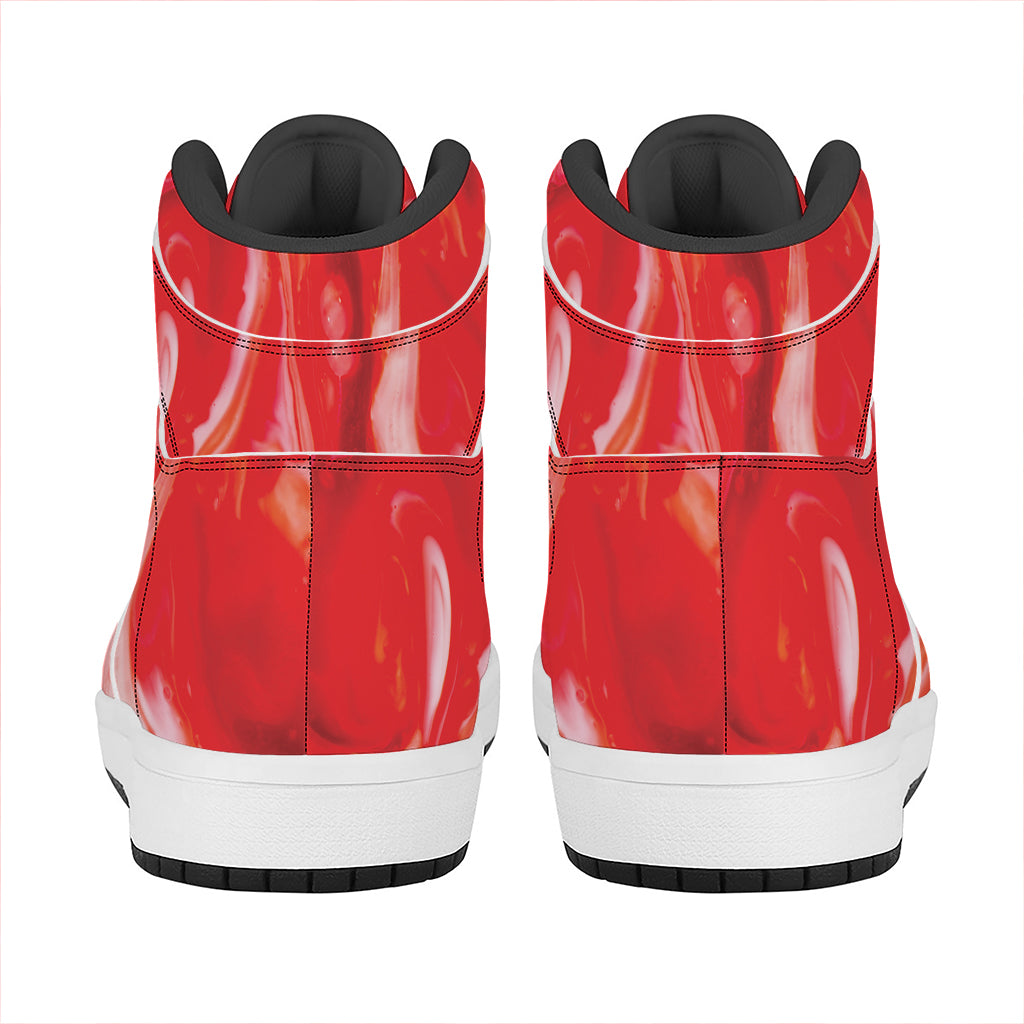 Red Acid Melt Print High Top Leather Sneakers