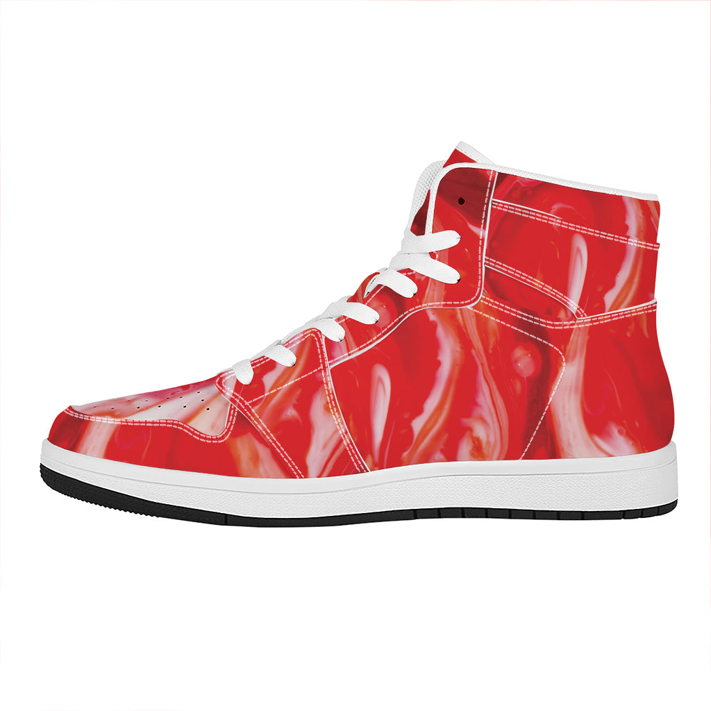 Red Acid Melt Print High Top Leather Sneakers