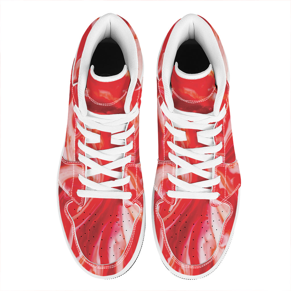 Red Acid Melt Print High Top Leather Sneakers