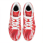 Red Acid Melt Print High Top Leather Sneakers