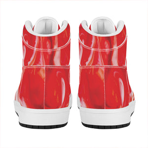 Red Acid Melt Print High Top Leather Sneakers