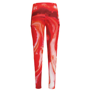 Red Acid Melt Print High-Waisted Pocket Leggings