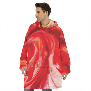 Red Acid Melt Print Hoodie Blanket