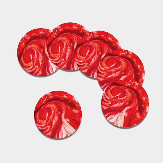 Red Acid Melt Print Leather Coaster Set