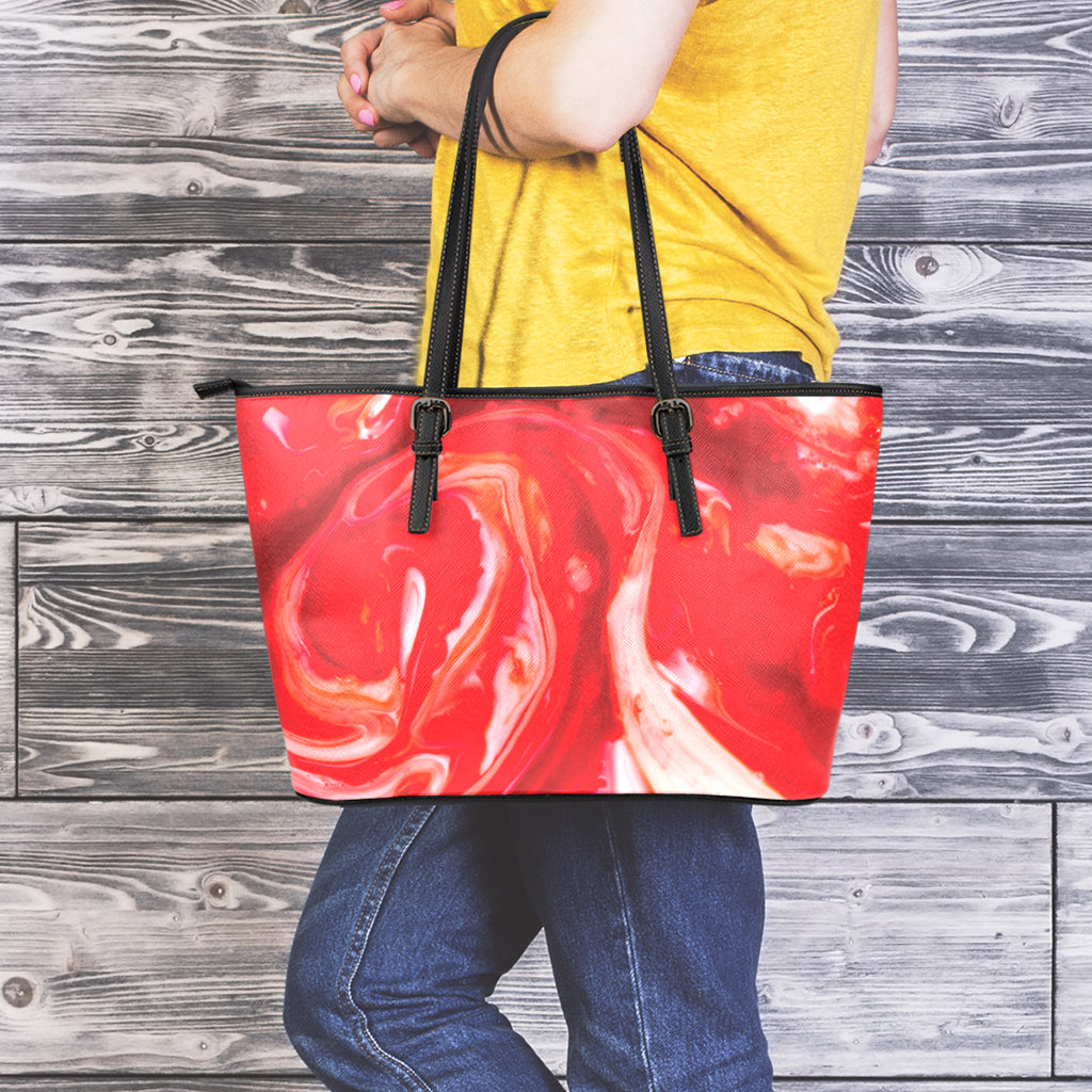 Red Acid Melt Print Leather Tote Bag