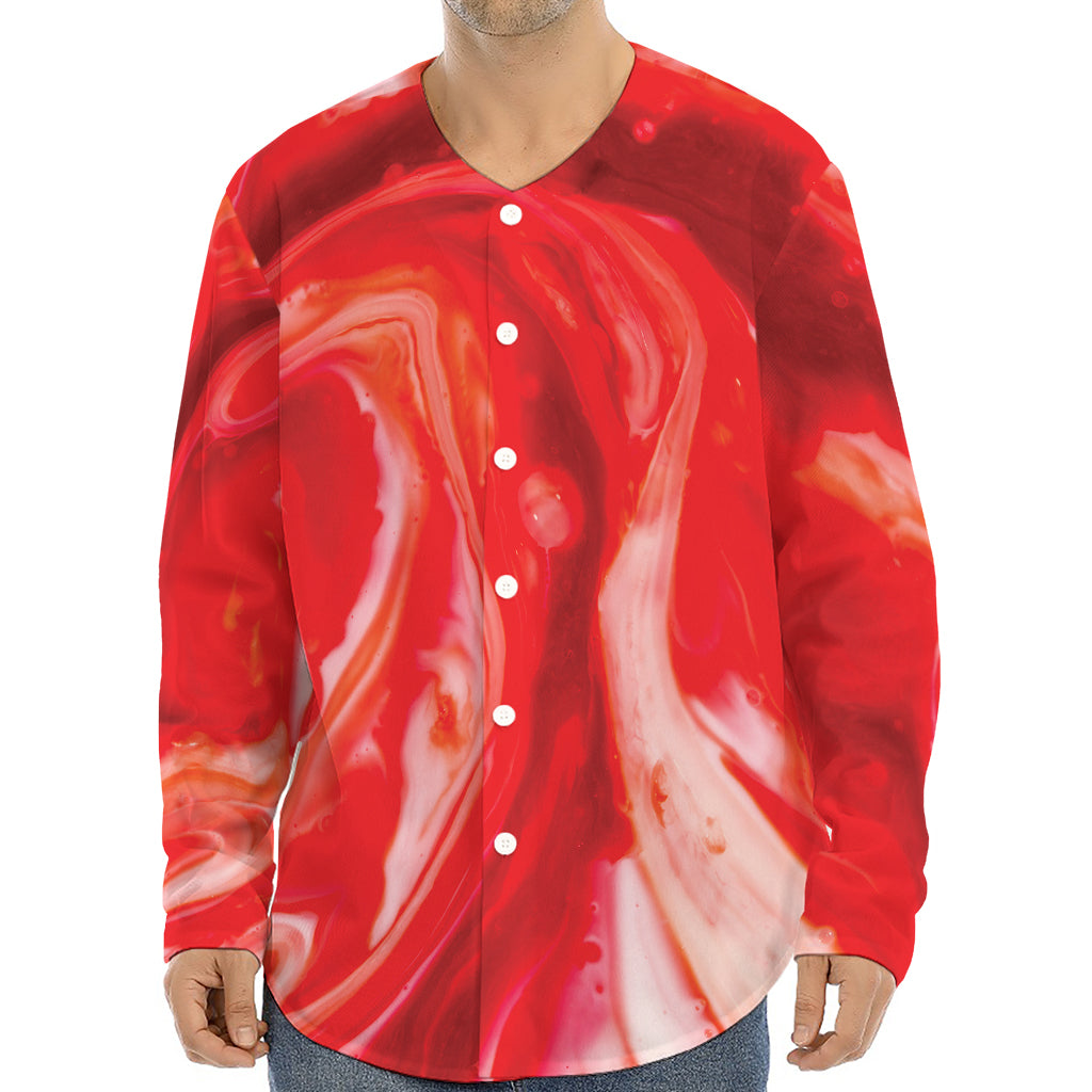 Red Acid Melt Print Long Sleeve Baseball Jersey