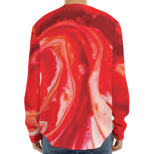 Red Acid Melt Print Long Sleeve Baseball Jersey