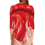 Red Acid Melt Print Long Sleeve Swimsuit