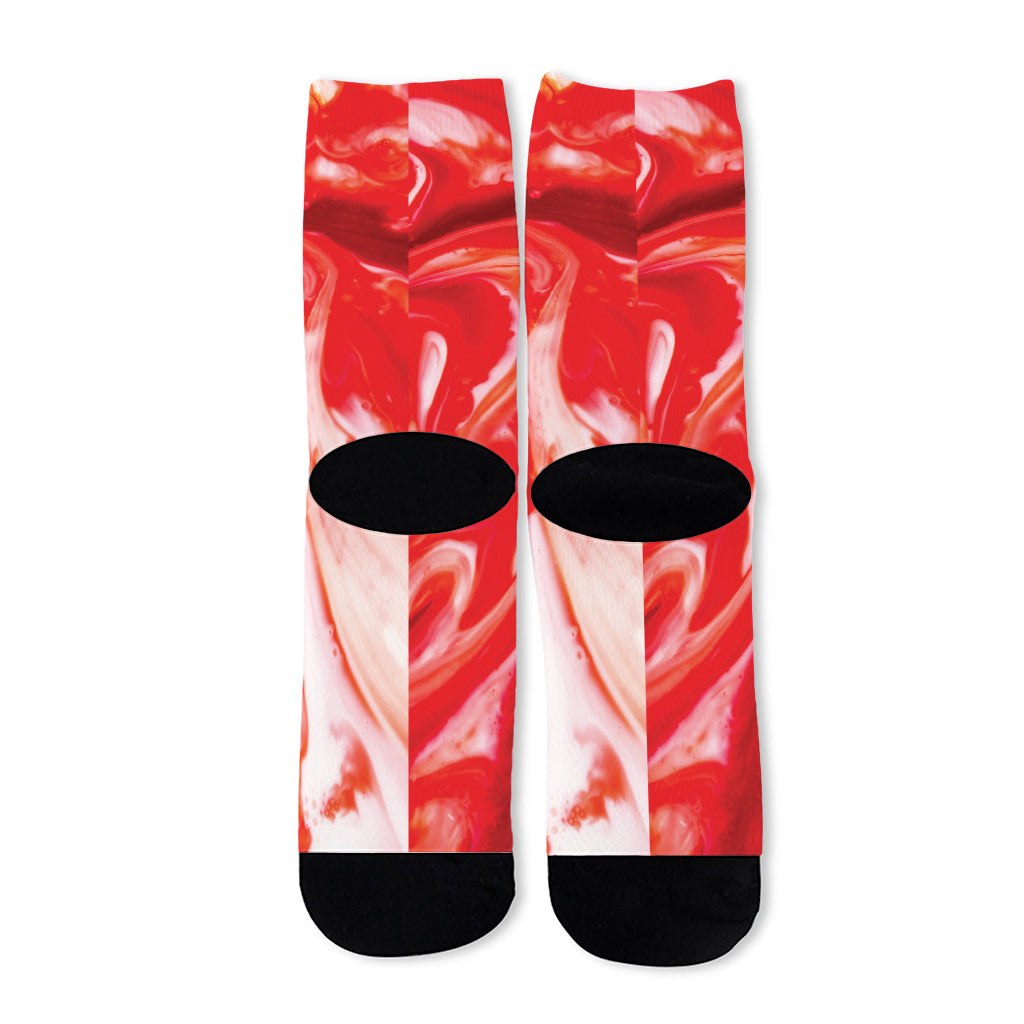 Red Acid Melt Print Long Socks