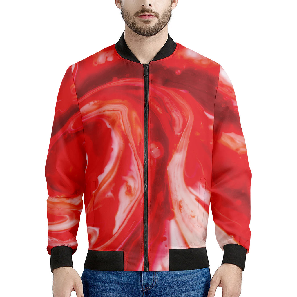 Red Acid Melt Print Men's Bomber Jacket