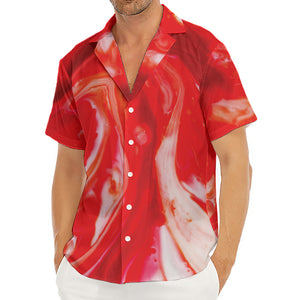 Red Acid Melt Print Men's Deep V-Neck Shirt