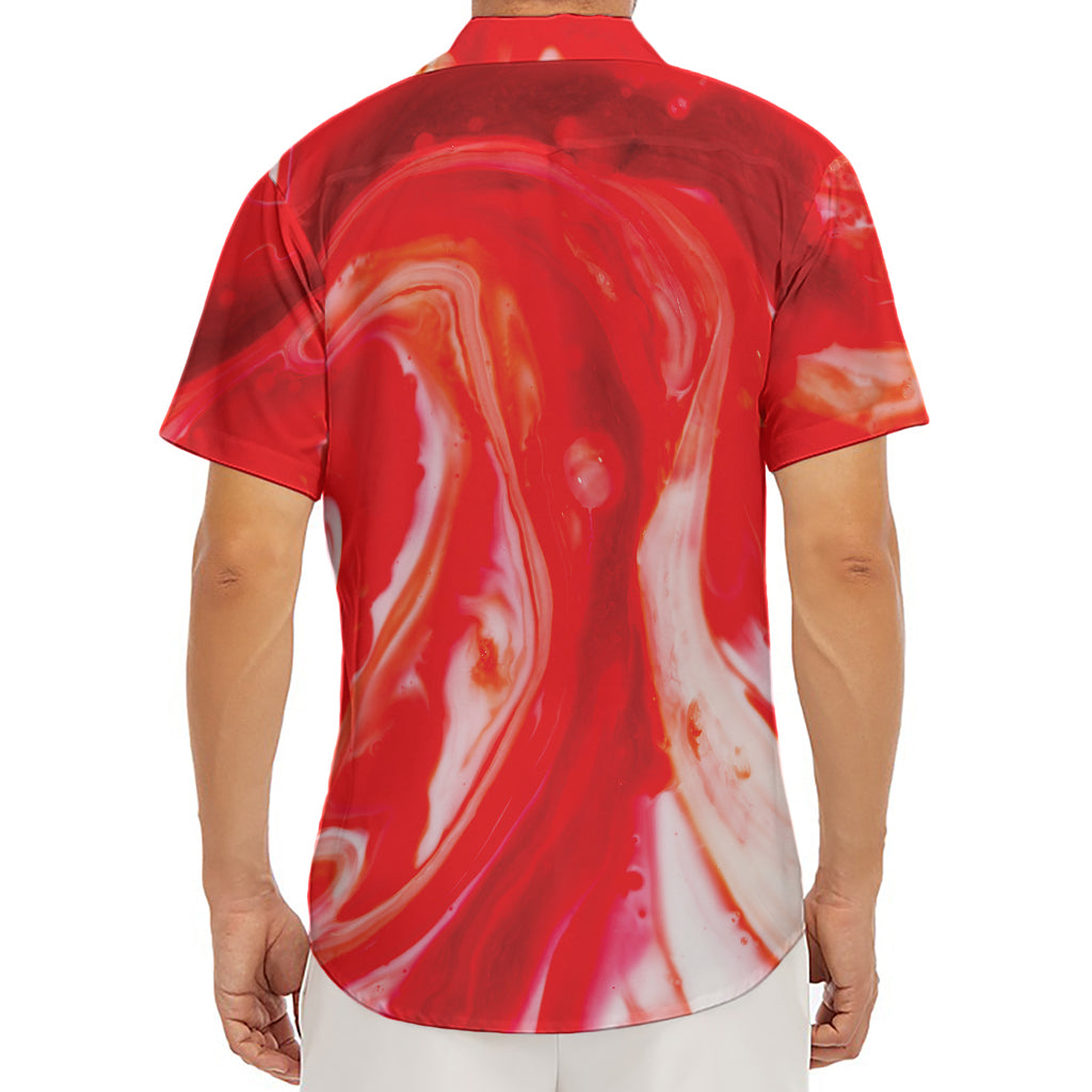 Red Acid Melt Print Men's Deep V-Neck Shirt