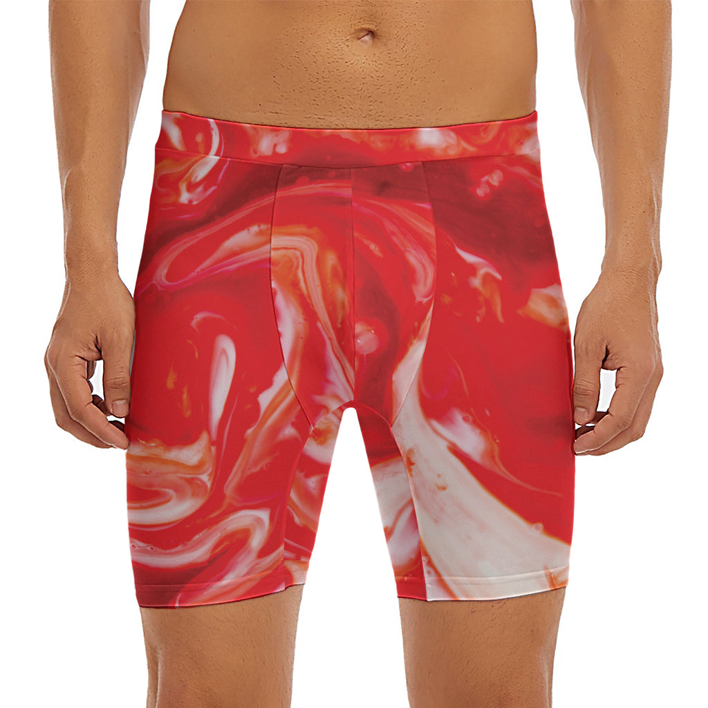 Red Acid Melt Print Men's Long Boxer Briefs