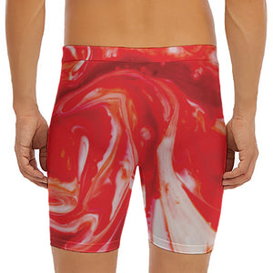 Red Acid Melt Print Men's Long Boxer Briefs