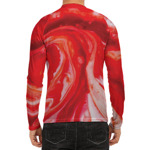 Red Acid Melt Print Men's Long Sleeve Rash Guard