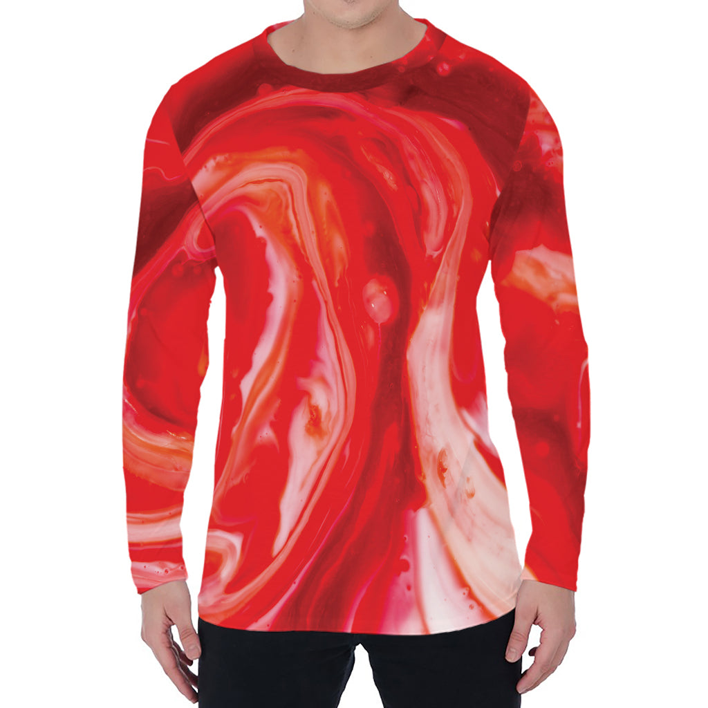 Red Acid Melt Print Men's Long Sleeve T-Shirt