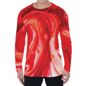 Red Acid Melt Print Men's Long Sleeve T-Shirt