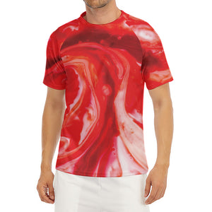 Red Acid Melt Print Men's Short Sleeve Rash Guard