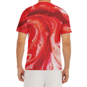 Red Acid Melt Print Men's Short Sleeve Rash Guard