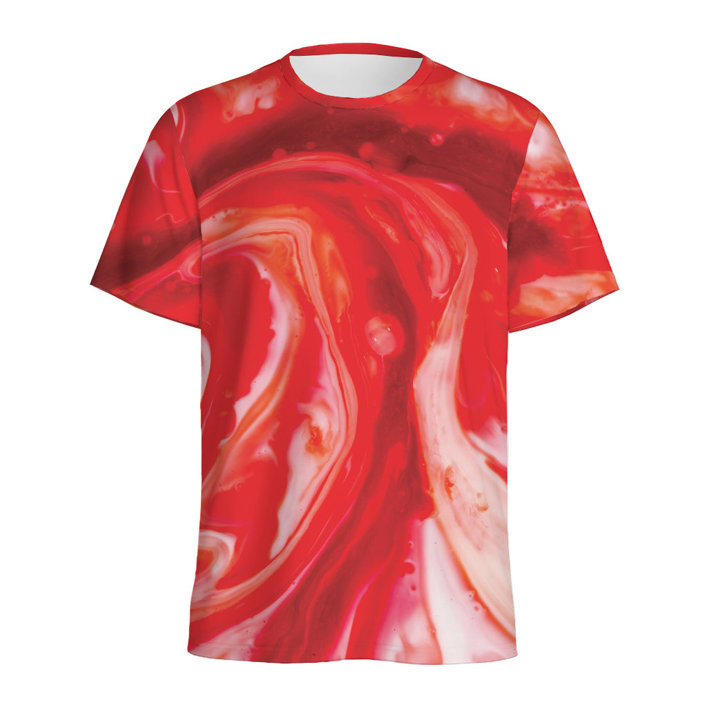 Red Acid Melt Print Men's Sports T-Shirt