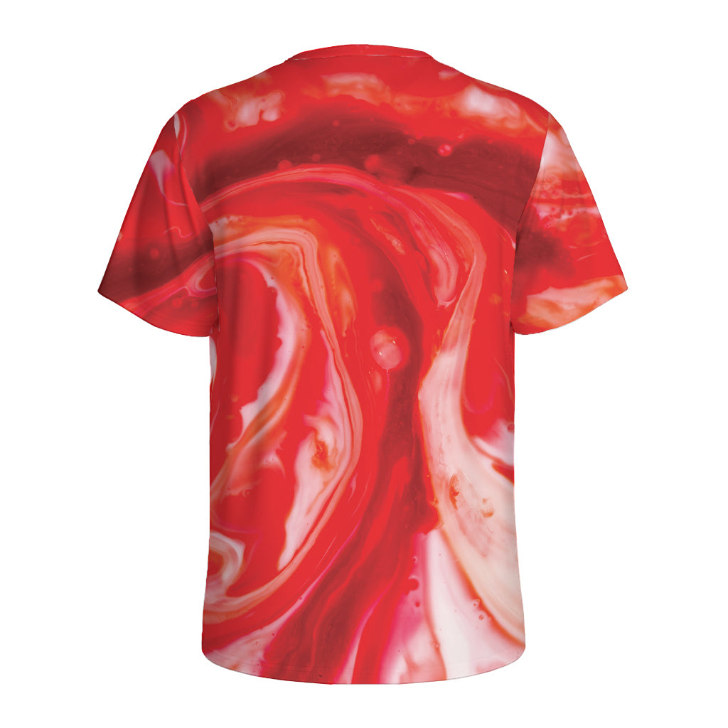 Red Acid Melt Print Men's Sports T-Shirt