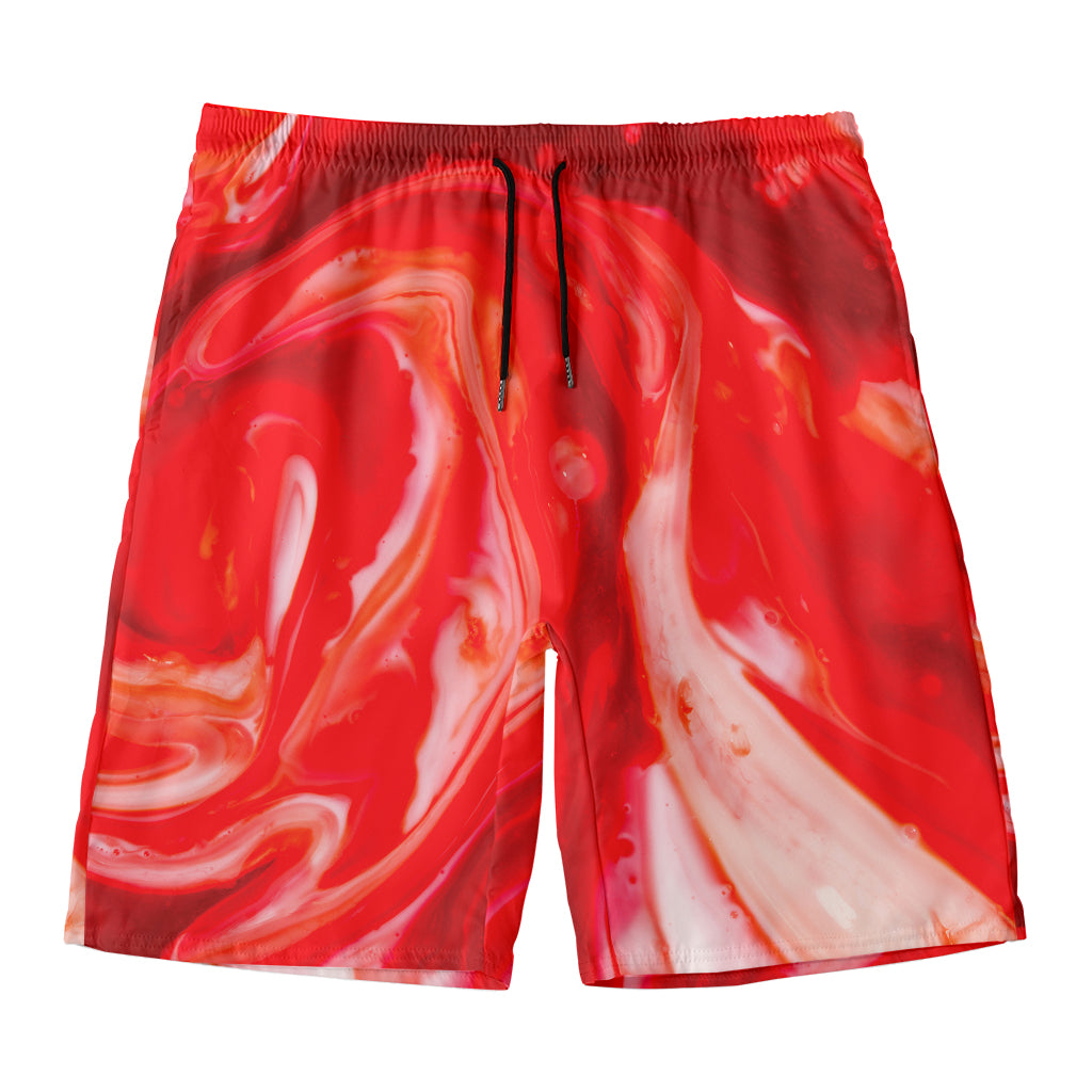 Red Acid Melt Print Men's Swim Trunks