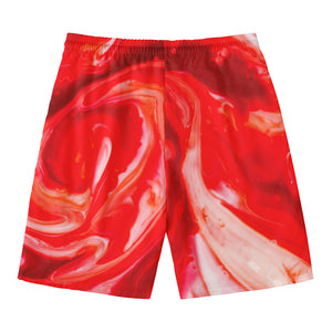 Red Acid Melt Print Men's Swim Trunks