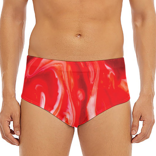 Red Acid Melt Print Men's Triangle Swim Briefs