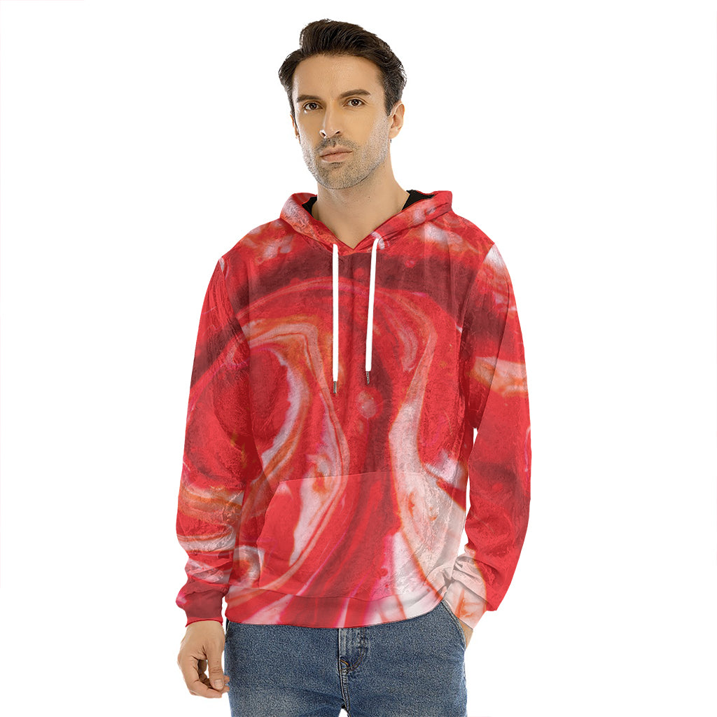 Red Acid Melt Print Men's Velvet Pullover Hoodie