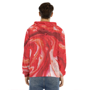 Red Acid Melt Print Men's Velvet Pullover Hoodie