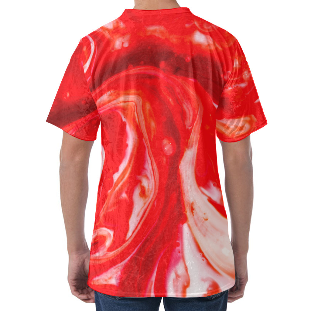 Red Acid Melt Print Men's Velvet T-Shirt