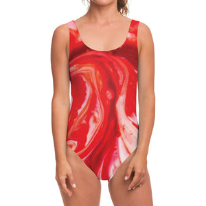 Red Acid Melt Print One Piece Swimsuit