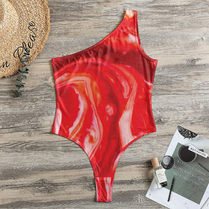 Red Acid Melt Print One Shoulder Bodysuit